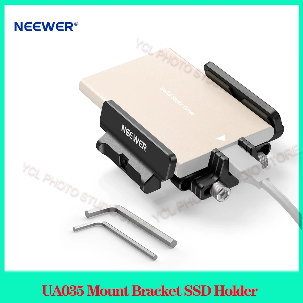 

NEEWER Mount Bracket SSD Holder with Cold Shoe Cable Clamp 1.6"-2.6" for Samsung T5 T7 SSD SanDisk Compatible For SmallRig