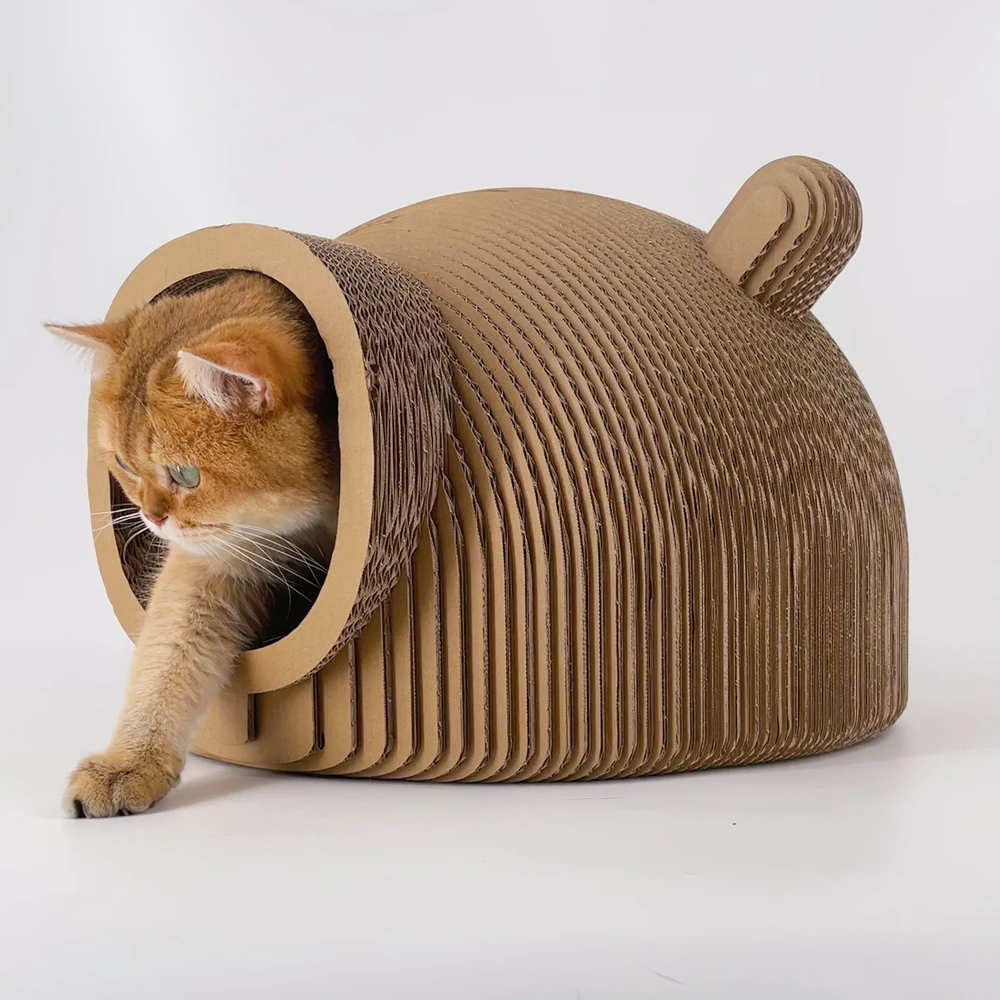 

Экологичный перерабатываемый гофрированный картон в форме медведя, кошачий домик и когтеточка