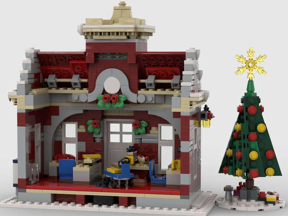 Décennie s de construction de la petite mairie d'hiver, kit de modèle de Noël, briques de villa et de voiture, jouets pour enfants, cadeaux de décorations de Noël, 983 pièces