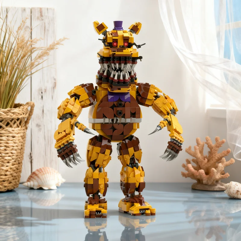 1017 деталей MOC: Фредбер из «Пяти ночей с Фредди» с подсветкой, инструкциями, игровой демонстрационный макет, конструктор, модуль, игрушка, подарок