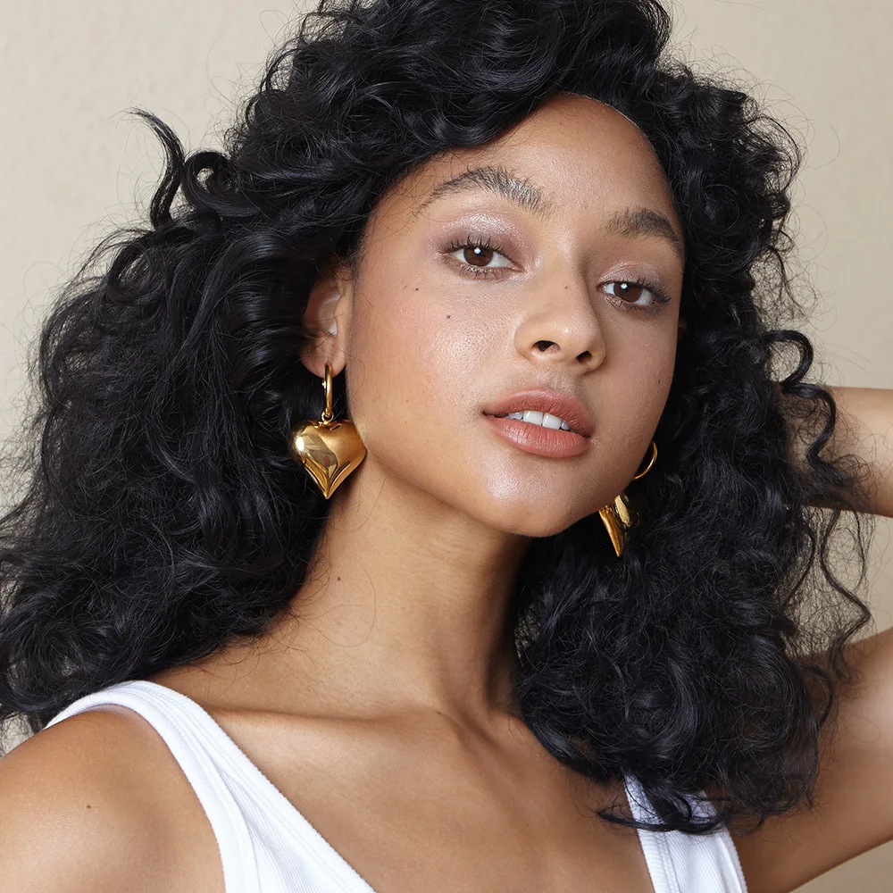 

ENFASHION эффектные серьги-капли с большим сердцем для женщин, висячие серьги из нержавеющей стали золотого цвета, модные ювелирные изделия для вечеринки 2020 E1152