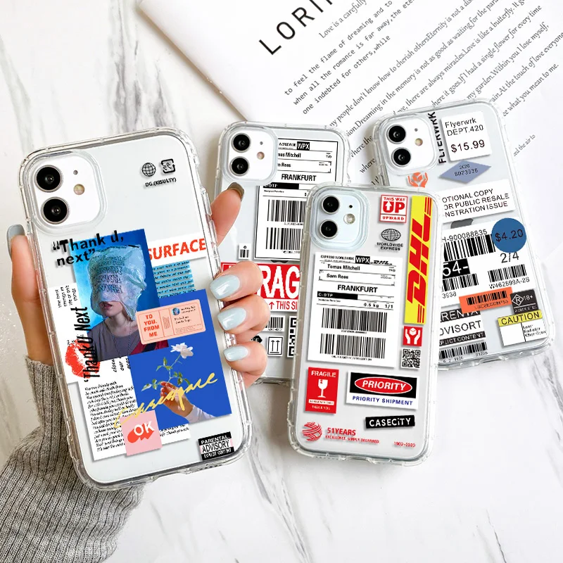 Retro Label Case For Iphone 11 Case Silicone Clear Cover Iphone 12 14 13 11 Pro Max X XR XS Max 12 13 Mini 7 8 14 6 6S Plus SE20