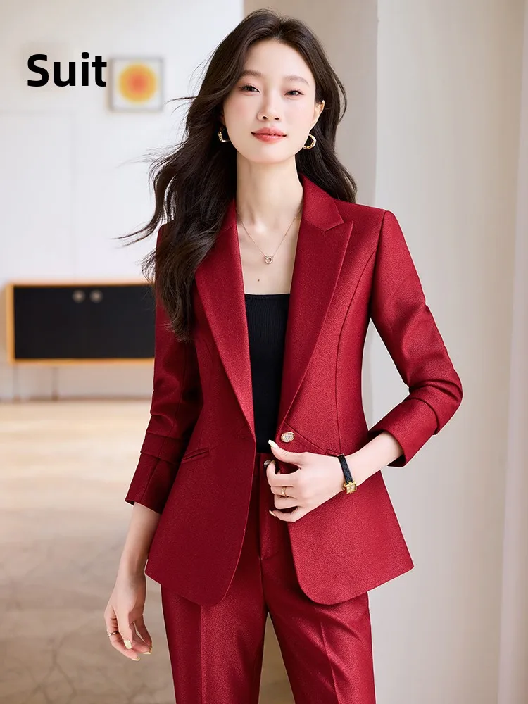 

Red Suit Jacket Women's 2026 Spring Autumn New High-End Elegance Lady Goddess Style Professional Clothing Suit Set