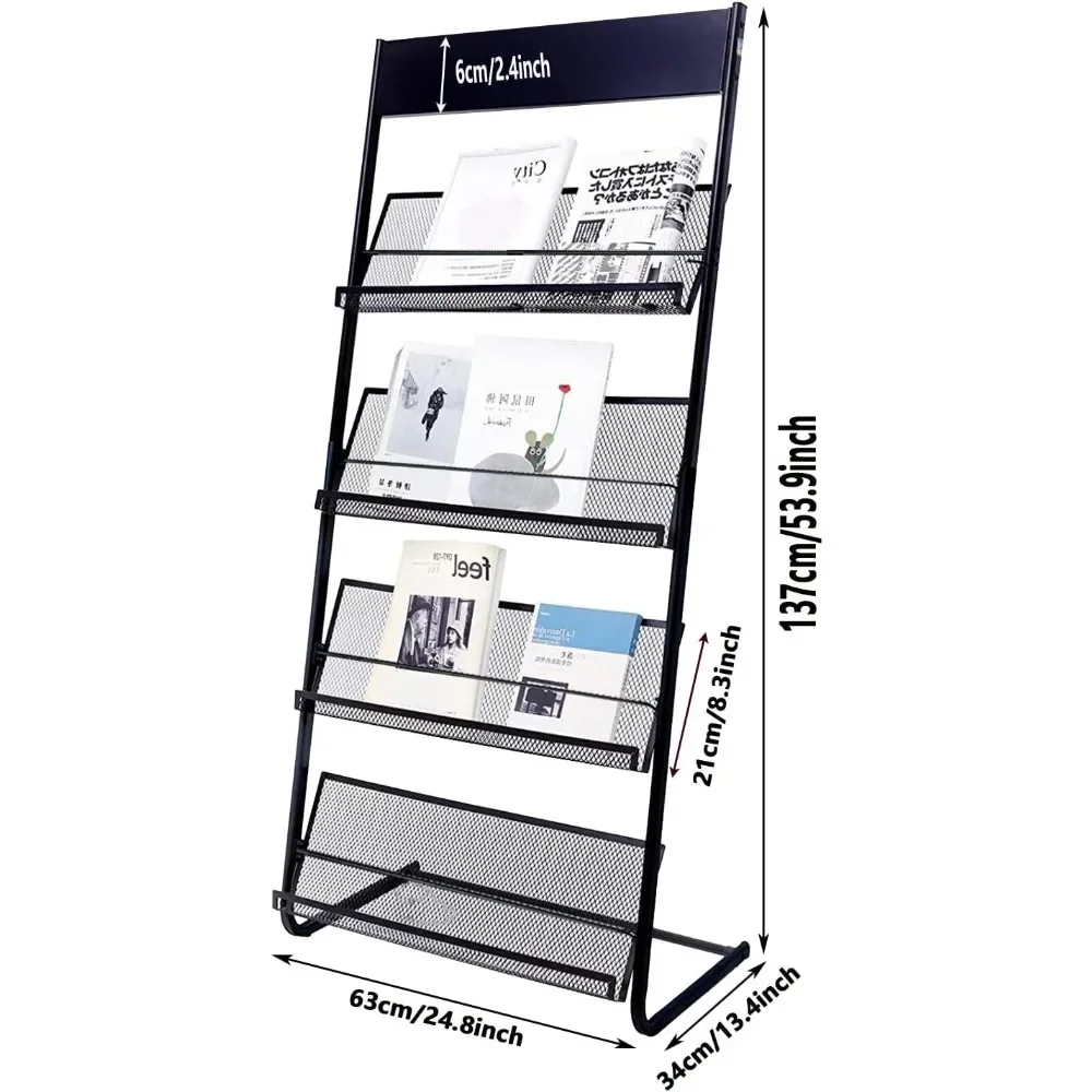 Floor Magazine Rack Book Shelf 4-layer Iron Newspaper Display Rack Mobile Bookshelf Simple Single Page Rack Freight Free Office