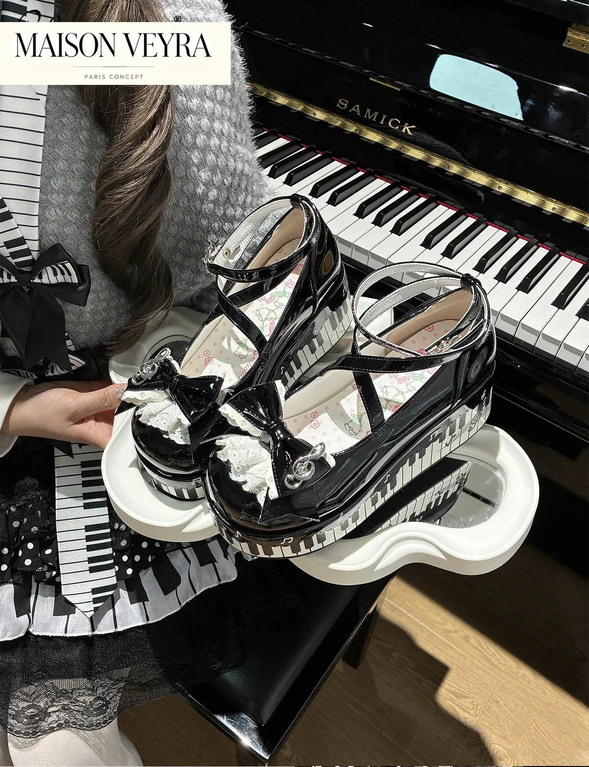 Original Lolita Piano Note Bow Thick-Soled Women's Shoes 2026 Sweet New Girl Lady Elegant Mary Jane Women's Pumps Shoes