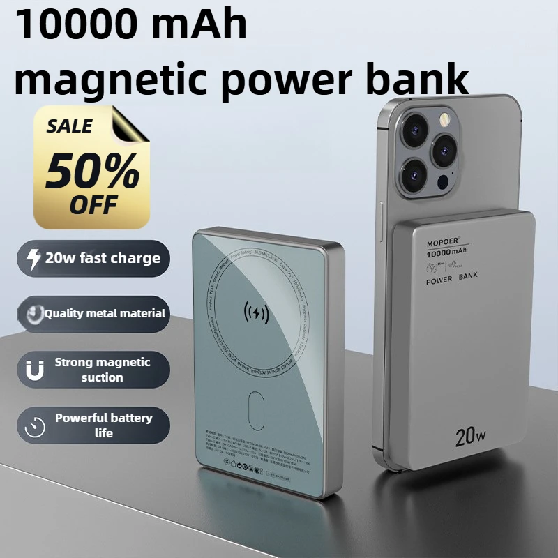

10000mAh Ccc Fast Charging Magnetic Power Bank Metal 15W Wireless Portable Mobile Power Supply Suitable for IPhone