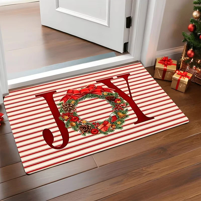 Red Merry Christmas Doormat Snow Tree Faux 3D Printed Non Slip Rug Indoor Outdoor Entrance Holiday Gift Funny Home Decor Carpet