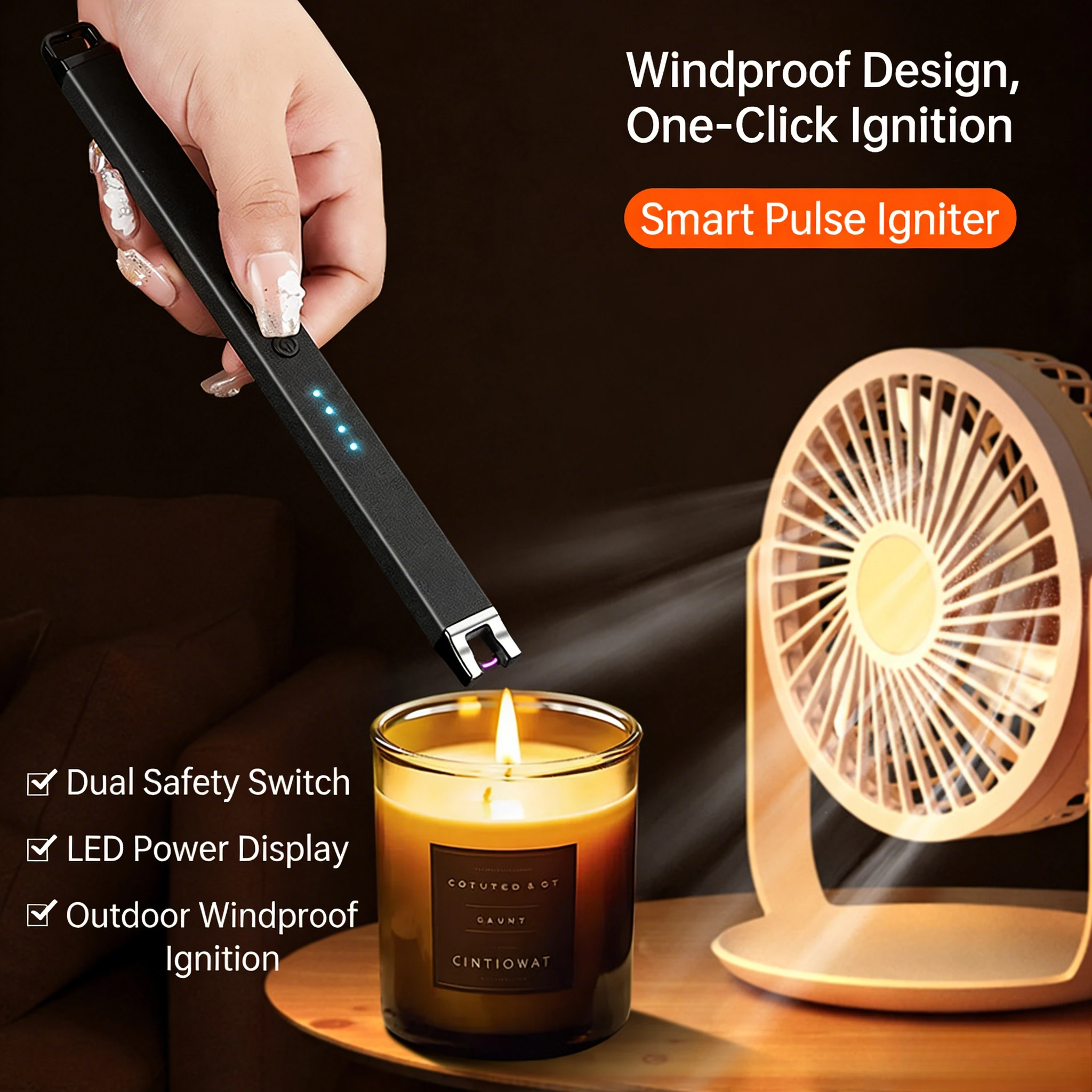 

Windproof Pulse Lighter, USB Rechargeable, Stove Igniter, Candle Lighter, Safety Lock, LED Battery Indicator, Outdoor Camping