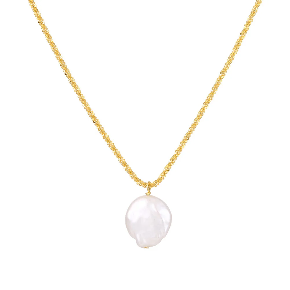 

Корейское женское легкое роскошное ожерелье, серебро S925, нерегулярный жемчуг в стиле барокко, сверкающая цепочка с цветком, нишевая цепочка на ключицу