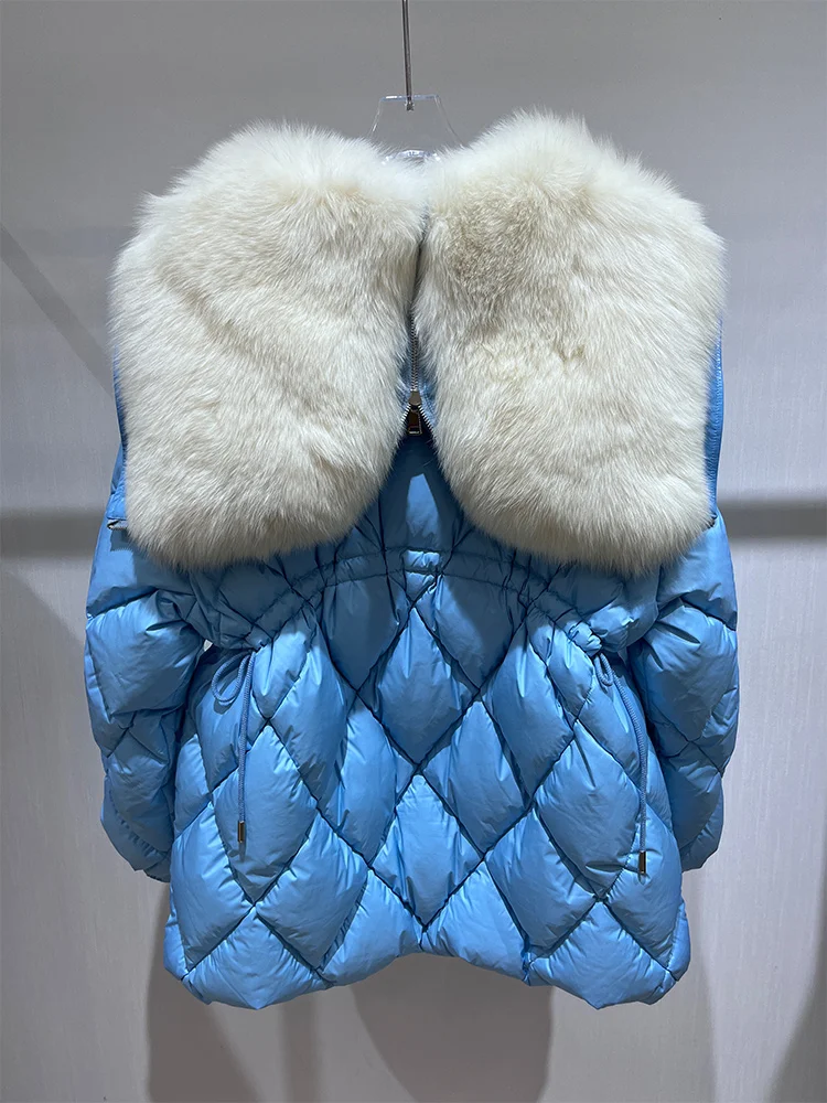 เสื้อแจ็คเก็ตขนห่านแท้สำหรับผู้หญิง ฤดูหนาวปี 2025  คอปกขนสุนัขจิ้งจอกแท้  แบบมีฮู้ด  หนา อุ่น  ทรงหลวม  หรูหรา