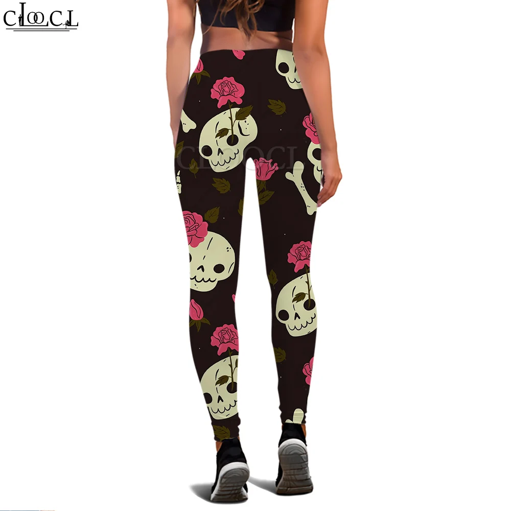 Cloocl mulheres legging rosa crânio padrão 3d impresso calças para treino feminino push up jogging cintura alta calças estiramento