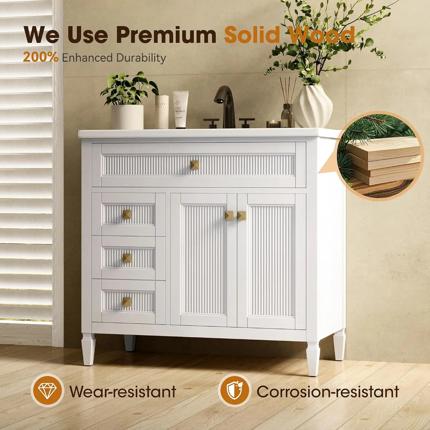 Single Sink Bath Storage Cabinet with 2 Doors & 1 Drawer, Quick Assembly, Solid Wood Frame, Painted Finish, Customized