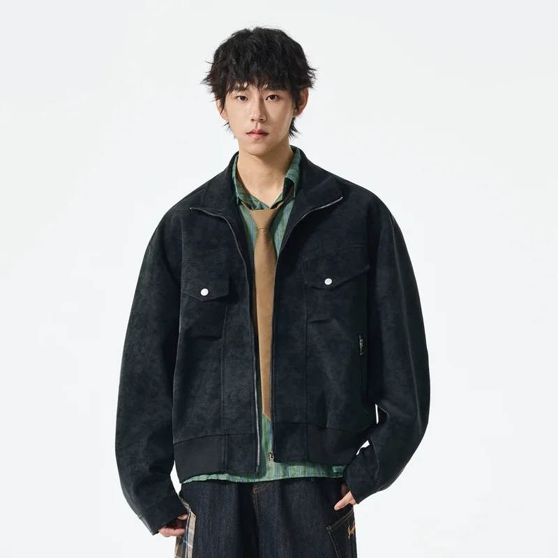 

Мужская винтажная мотоциклетная куртка унисекс, пальто, мужская уличная одежда, модная свободная повседневная кожаная куртка-бомбер с воротником-стойкой