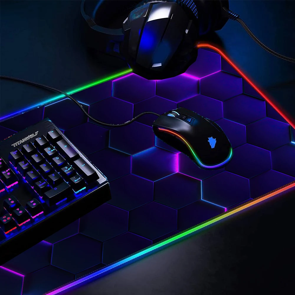 Imagem -03 - Grande Led Gaming Mouse Pad com Backlight 3d Honeycomb Mat Teclado pc Acessórios Gamer Room Decoração Rgb 900x400