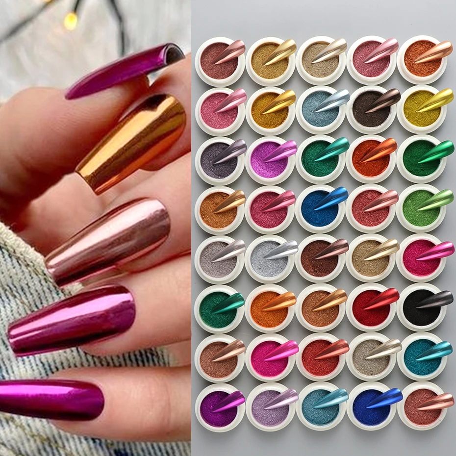 40 個メタリッククロームネイルパウダーマジックミラー効果グリッターダストカラフルな摩擦顔料フレーク Y2K マニキュア装飾セット