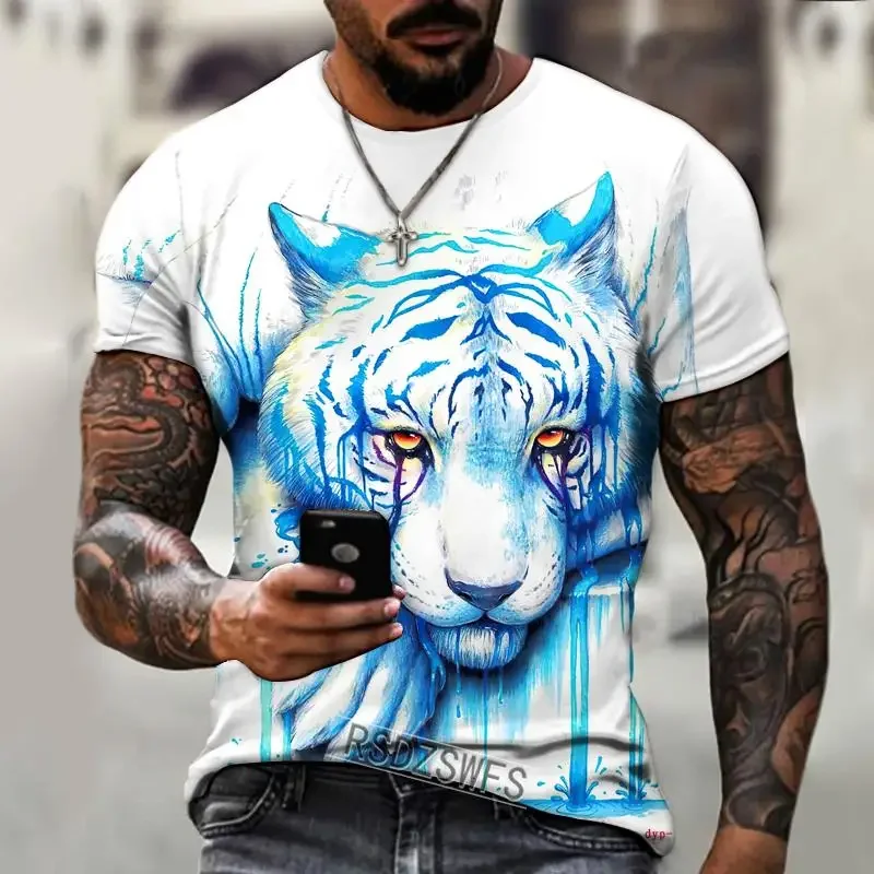 

Vintage Men's T-shirt 3d Retro Colorful Tiger Print Short Sleeve Tops Fashion T Shirt For Mens Animals T-shirts Oversized Tees