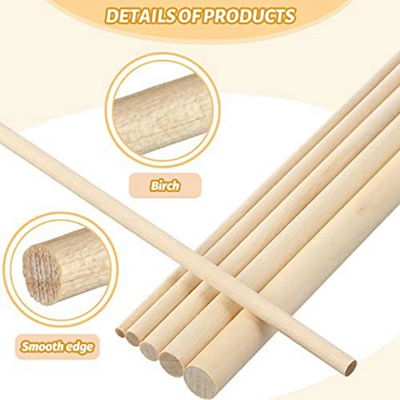 200 Pieces Dowel Rods Wooden Dowel Rod Craft Wood1/8,3/16,1/4,5/16,3/8X6inch Sticks For Crafting DIY Wedding Ribbon Wand