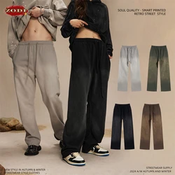 ZODF Retro Autumn Men's Washed Pants Retro Unisex Heavy Weight 450gsm Sports Knitted Straight Trouser Brand Clothes HY0916