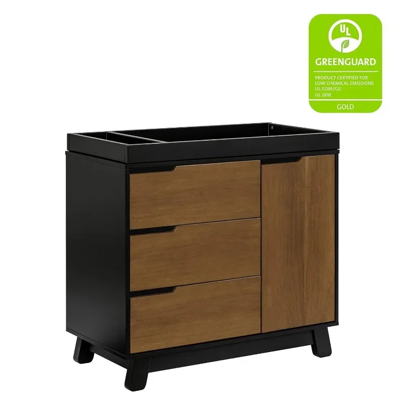 Hudson 3-Drawer Changer Dresser with Removable Changing Tray in Black/Natural Walnut, Greenguard Gold Certified