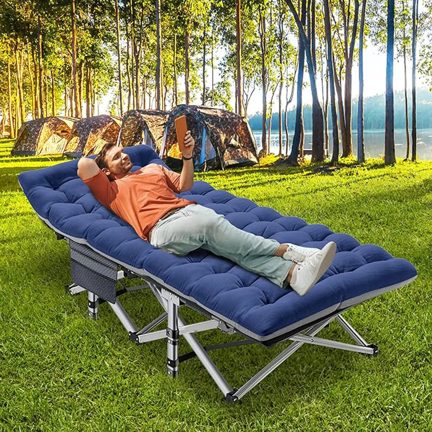 

Camping Cots for Adults with Air Mattress, Portable & Folding Cots for Sleeping, Easy-to-Assemble Bed with Carry Bag for Camp