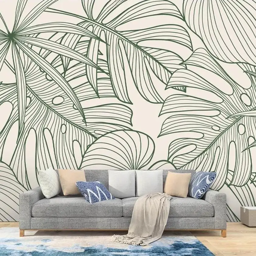 

Modern wallpaper Southeast Asian rainforest jungle Green leaf living room TV background wall Custom wallpapers home decor