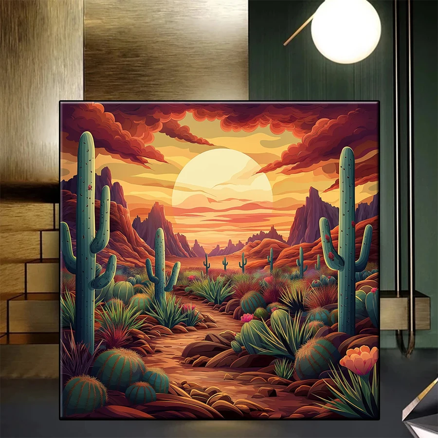 DIY Diamond Painting Kit New Canyon Cactus Western Scenery Diamond Mosaic Full Drill Embroidery Handmade Hobby