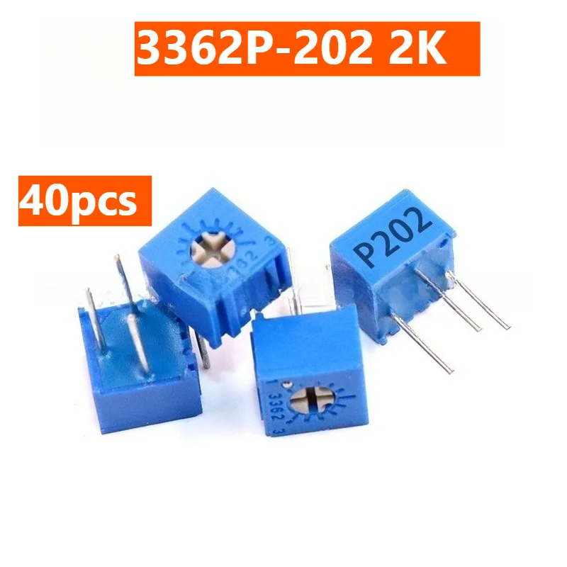 3362P 2K Vertical Trimmer Potentiometer 40Pcs Precision Adjustable Resistor for Electronics