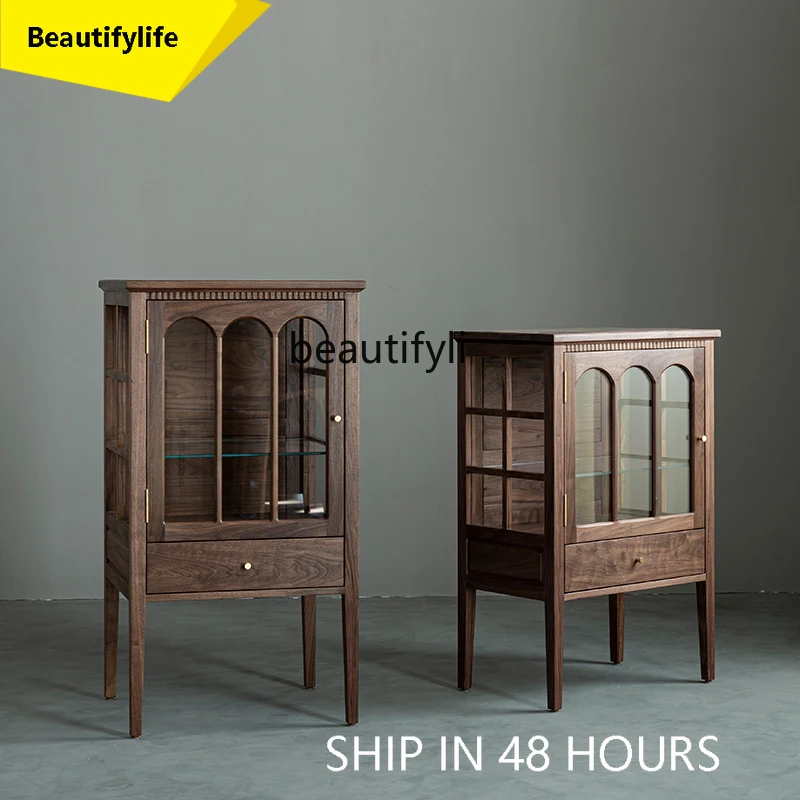 

North American Black Walnut Display Cabinet American Country All Solid Wood Wine Cabinet Vintage TV Side Cabinet Storage AA
