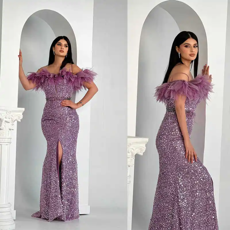 

Elegant Purple Evening Dresses Mermaid Sleeveless With High Slit Court Gown Party Dresses Plus Size Vestido De Noite Customized