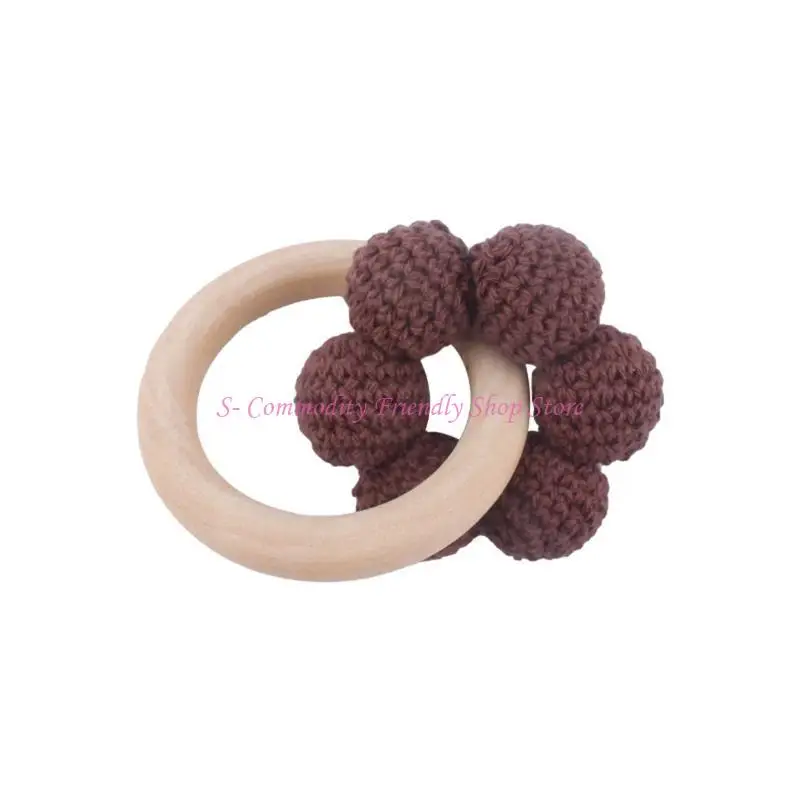 85AE Baby Wooden Hand Grasp Toy DIY Knitting Beads Teether Bracelet Handheld Teething Nursing Rattle Gifts for Infants Newborn