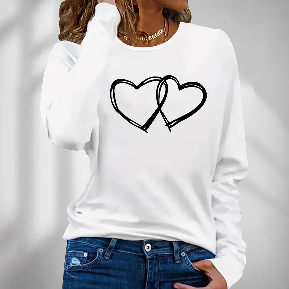 Casual Events M L Heart Print T-Shirt Heart Printed T-shirt Cuteore Stylish Holiday Outfit Women Casual Clothing