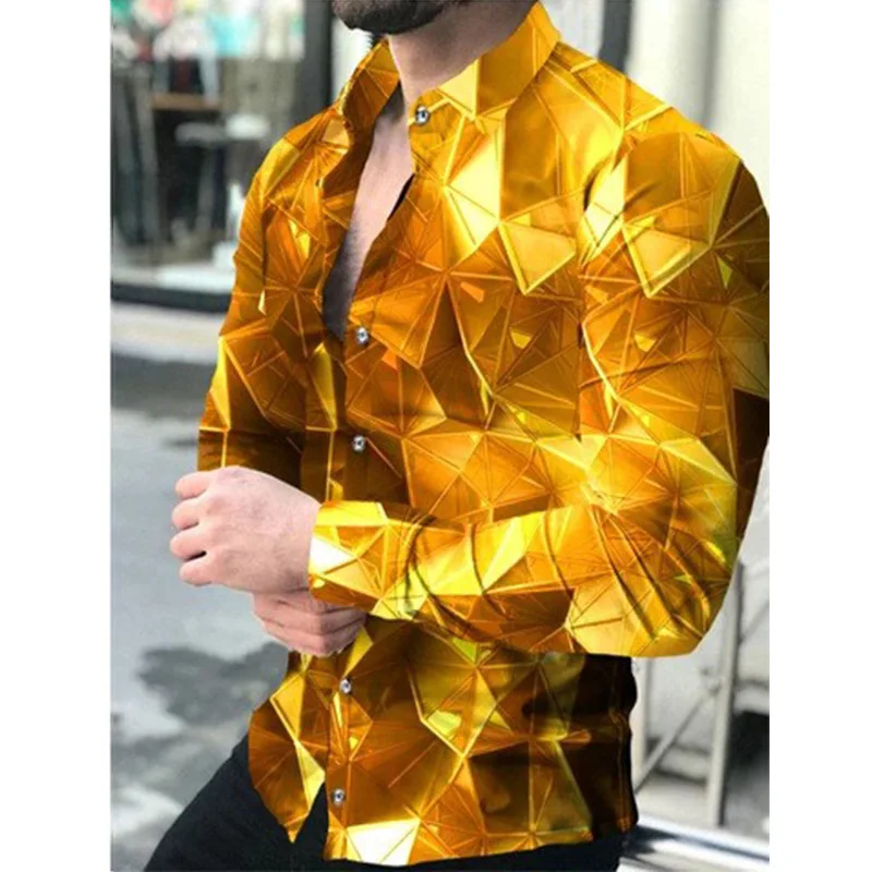 

Men's Dark Gradient Contrasting Geometric Pattern 3D Printing Design Shirt Hawaiian Vacation Casual Long-sleeved Lapel Men's Top