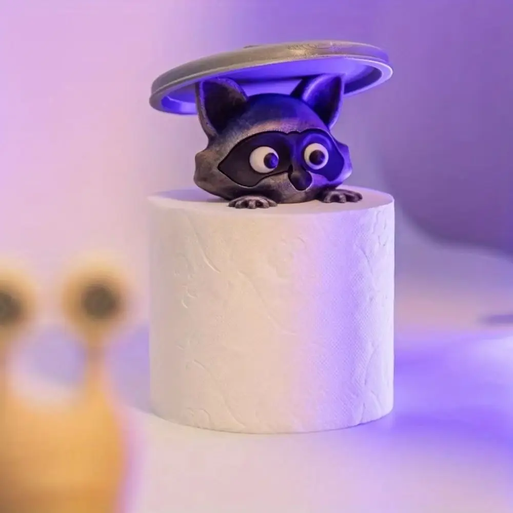 

Adorable Animal Design Raccoon Toilet Paper Holder No Drilling Required Wall Mounted Tissue Roll Dispenser