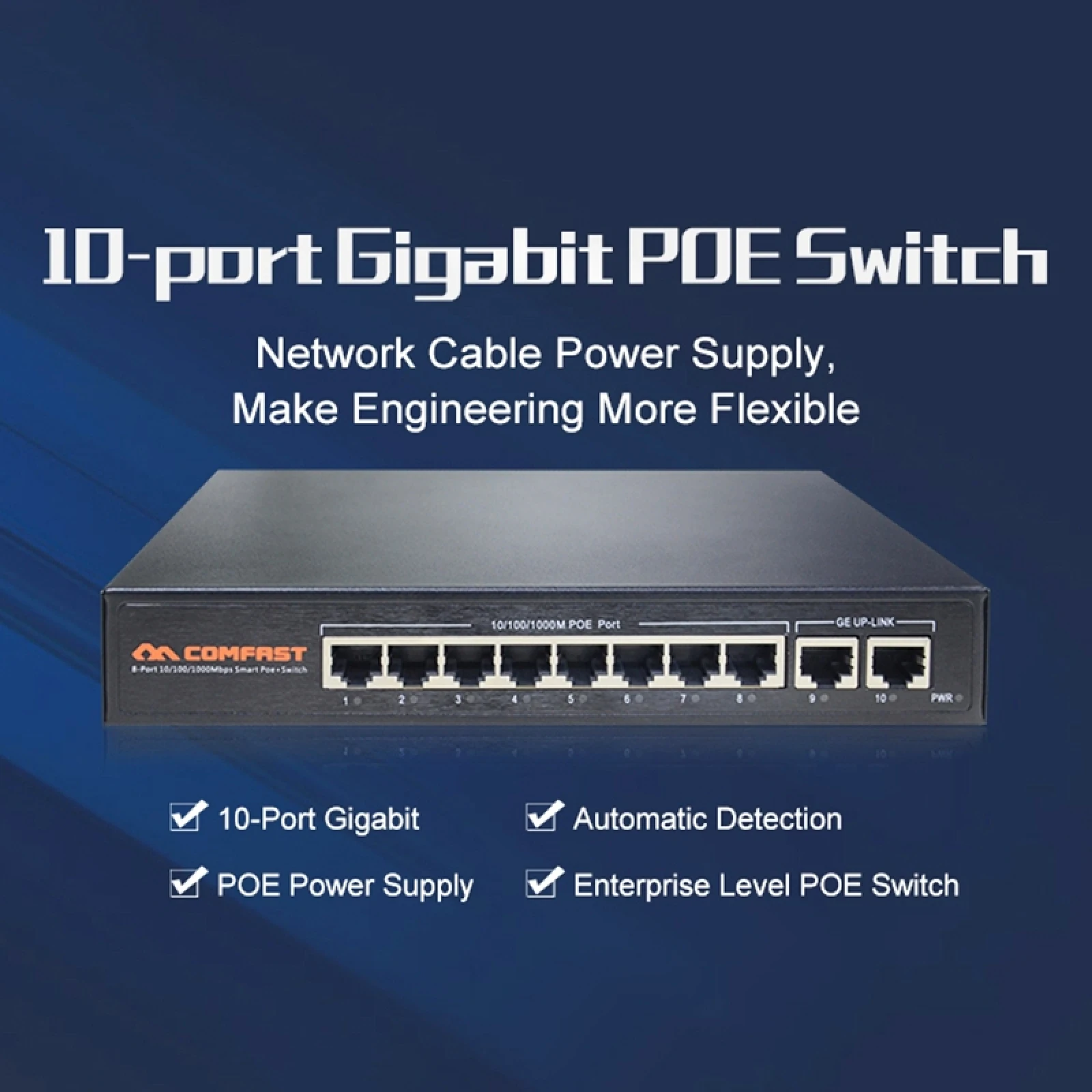 COMFAST CF-SG181P 10 Port Gigabit POE Ethernet Switch 20Gbps Backplane Bandwidth Monitoring
