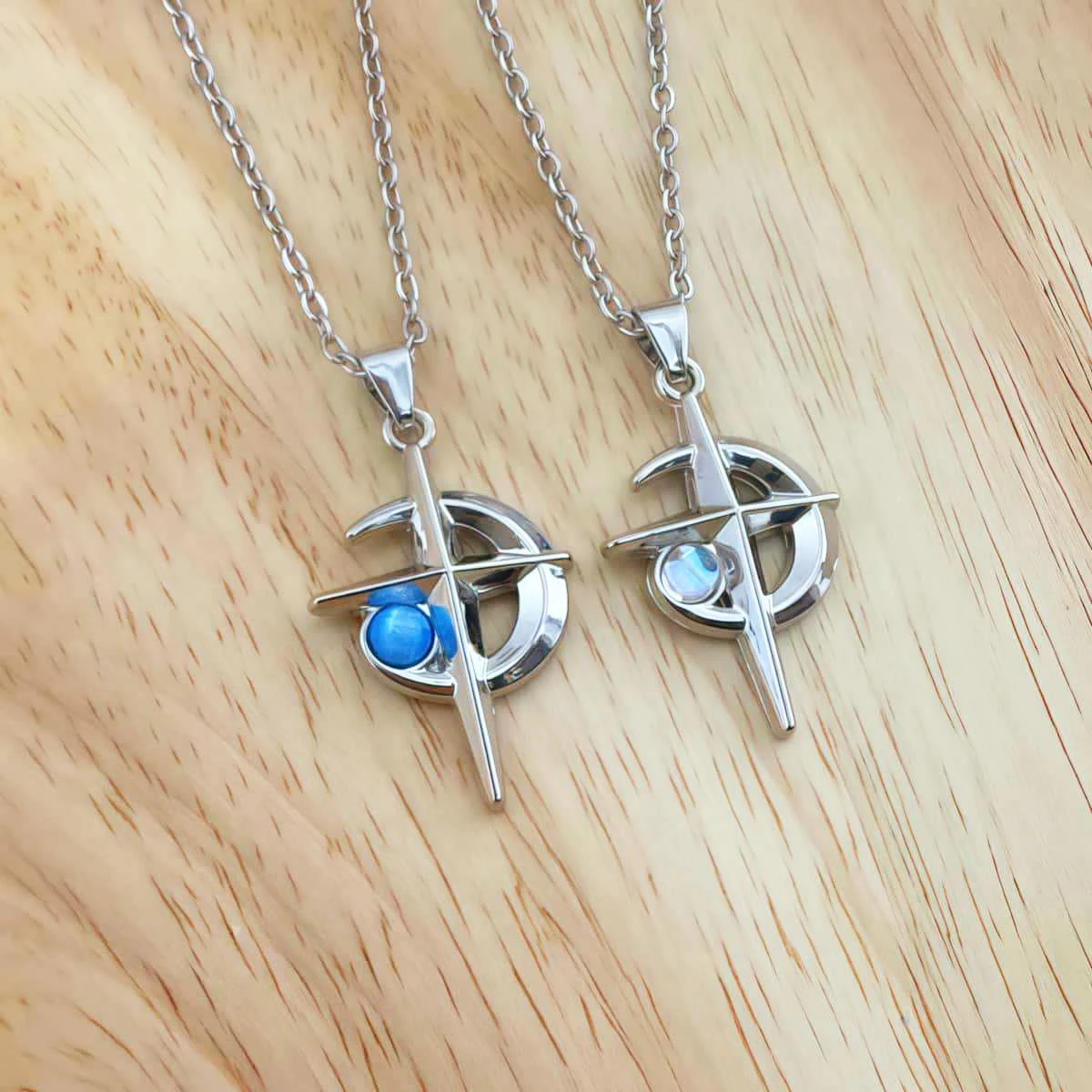 Punk Cross Star Moon Necklace,Korea jewelry,hippie accessory,blue stone,moonlight,design sense,rock,Gothic,cold,Choker For Women