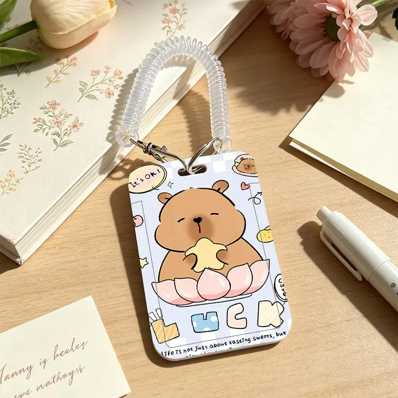Capybara Keychain Photo Sleeves Student Card Case Credit ID Card Badge Bag Bank Business Work Card Holder Stretchable Spring