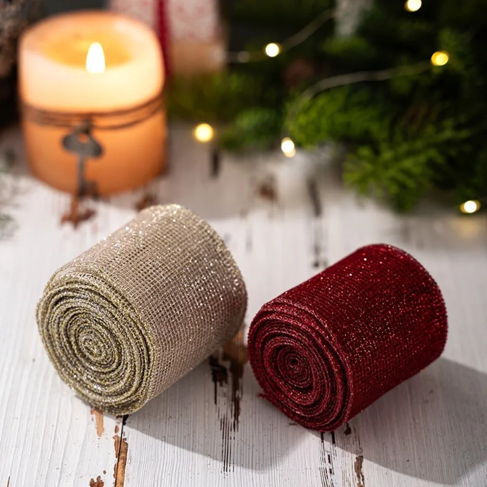 2.5in Wide Christmas Tree Mesh Ribbon 1Roll 179.13in Fish Tail Burlap Christmas Tree Decorations DIY Bowknot Material