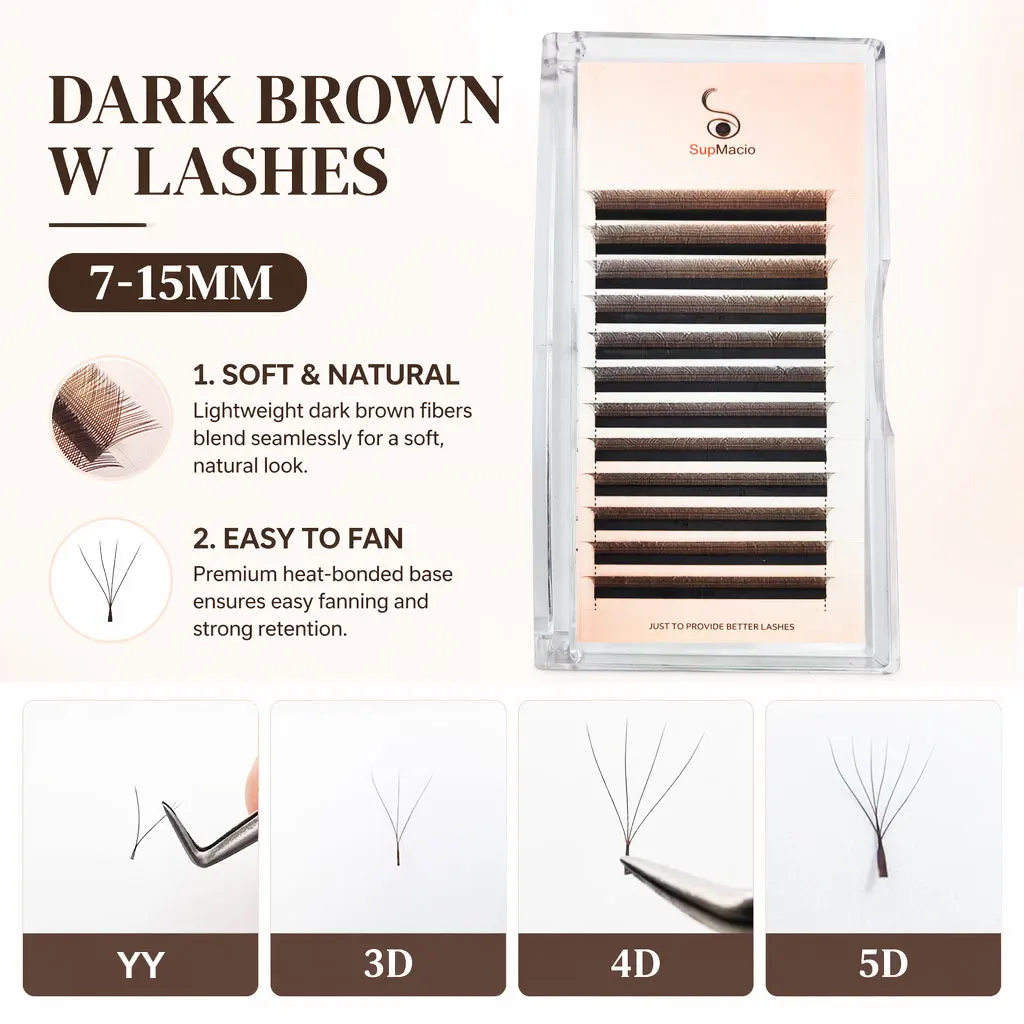 

Supmacio Dark Brown 3D/4D/5D W YY Lashes 0.07mm C/D Curl 7-15mm Coffee 3DW 4DW 5DW Soft Eyelash Extensions