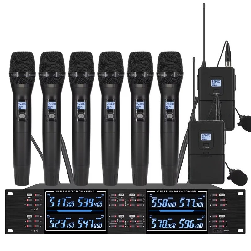 Professional Wireless Microphone Handheld Karaoke Conference UHF 2/4/8 Channel Wireless Microphone System