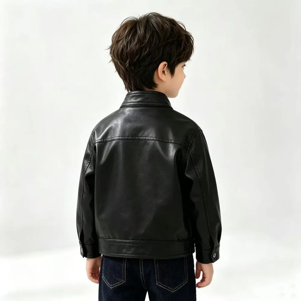 2026 New Fashion Boys Spring Autumn Coat Toddler Casual Cool Leather Jacket Round Neck Kids Children Clothing
