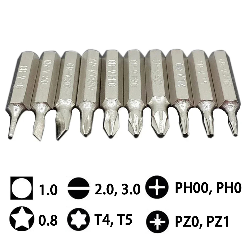 10pcs Screwdriver Bits 4mm Shank 28mm Torx Slotted Cross Head PH00/PH0/PZ1/PZ0/SL3/SL2/SL1/T5/T4 Driver Bit Manual Tool Parts