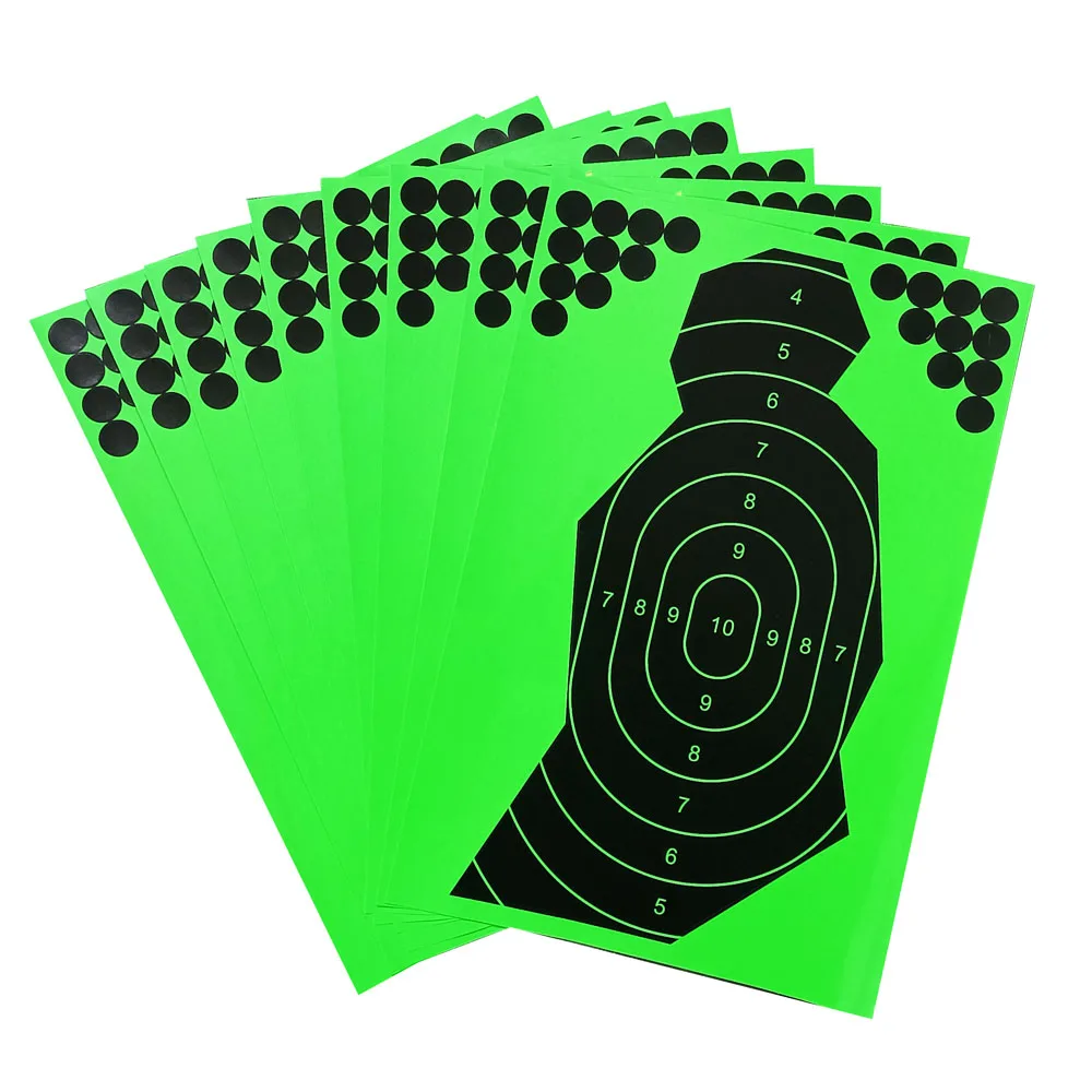 

12"X18" Self-Adhesive Splatter Splash & Reactive(Color Impact-Green) Shooting Sticker Targets(Turned-sideways Silhouette)-10Pcs