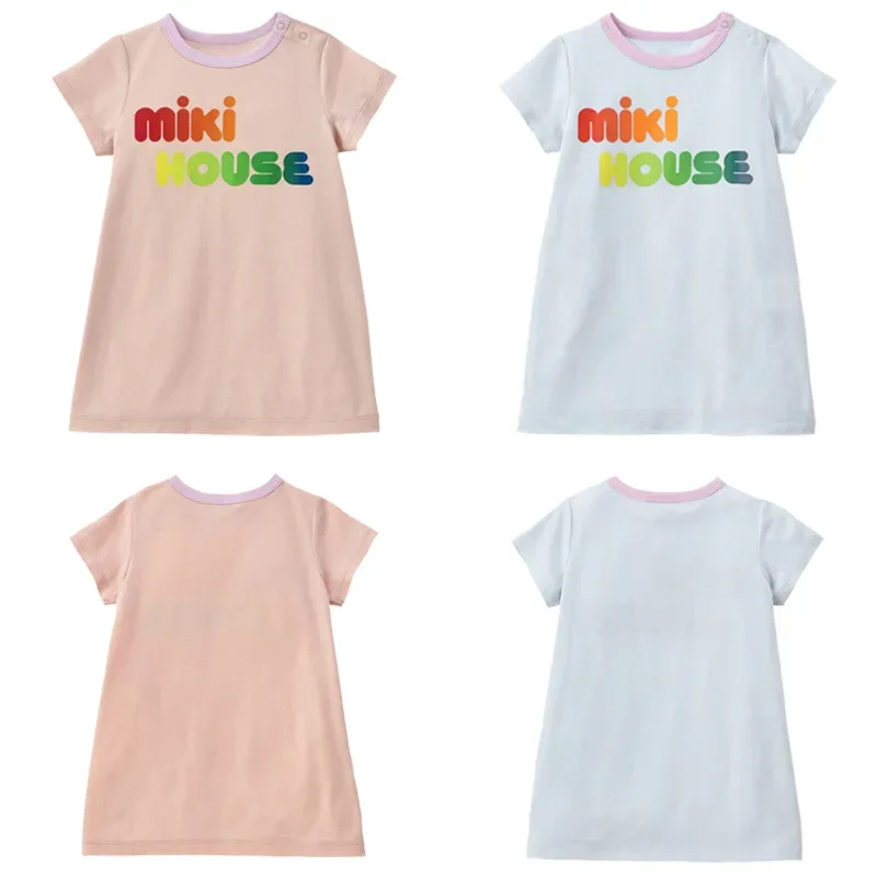 

Girls' Skirt Japanese Simple Color Letter Print Short Sleeve Dress Baby T-Shirt Dress