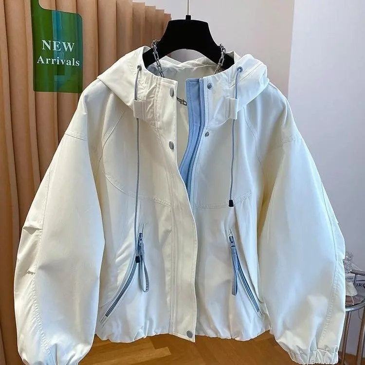 Veste coréenne haut de gamme pour femme, nouvelle collection printemps-automne 2026, coupe ample, polyvalente, à capuche, style utilitaire