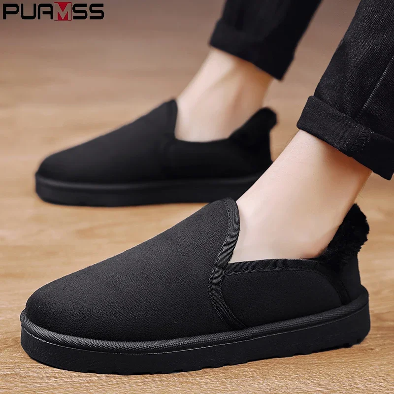 

PUAMSS Winter Men Slippers Men Shoes Outdoor Nonslip Short Plush Men Slippers Casual Fuzzy House Ankle Men Boots Flat Shoes