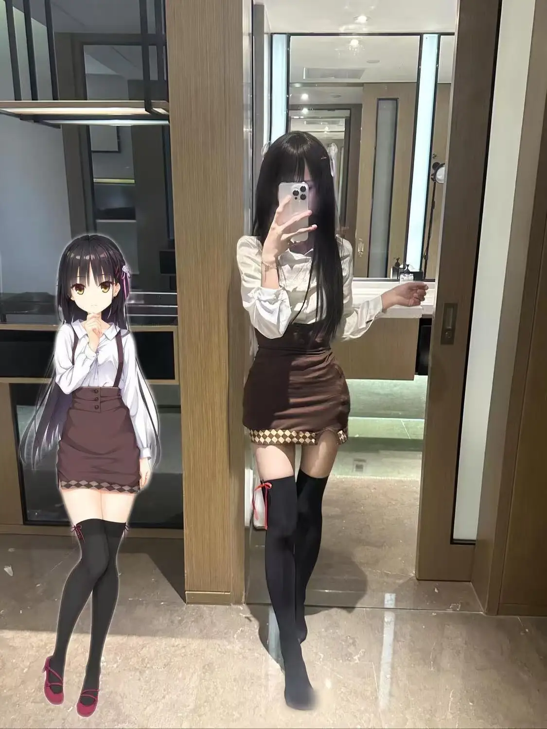 

Cosplay Costume Set for Natsume Shiki from Café Stella to Shinigami no Chou: Casual Shirt & High-Waisted Fitted Midi Skirt