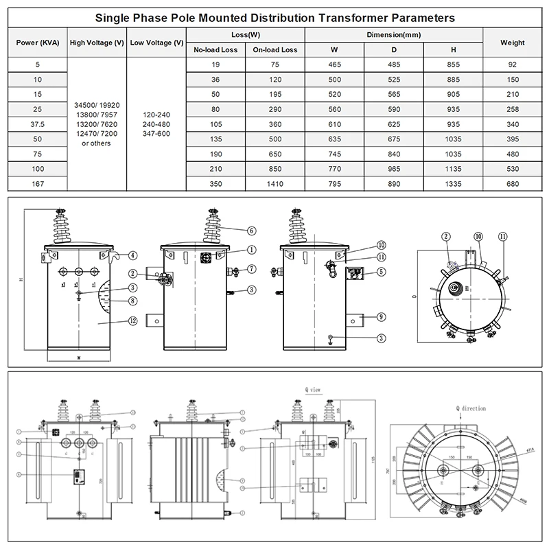 5KVA 10KVA 15KVA Pole Mounted Distribution conventional Transformer 10kva 25kva  37.5Kva Single Phase Pole Mounted Transformer