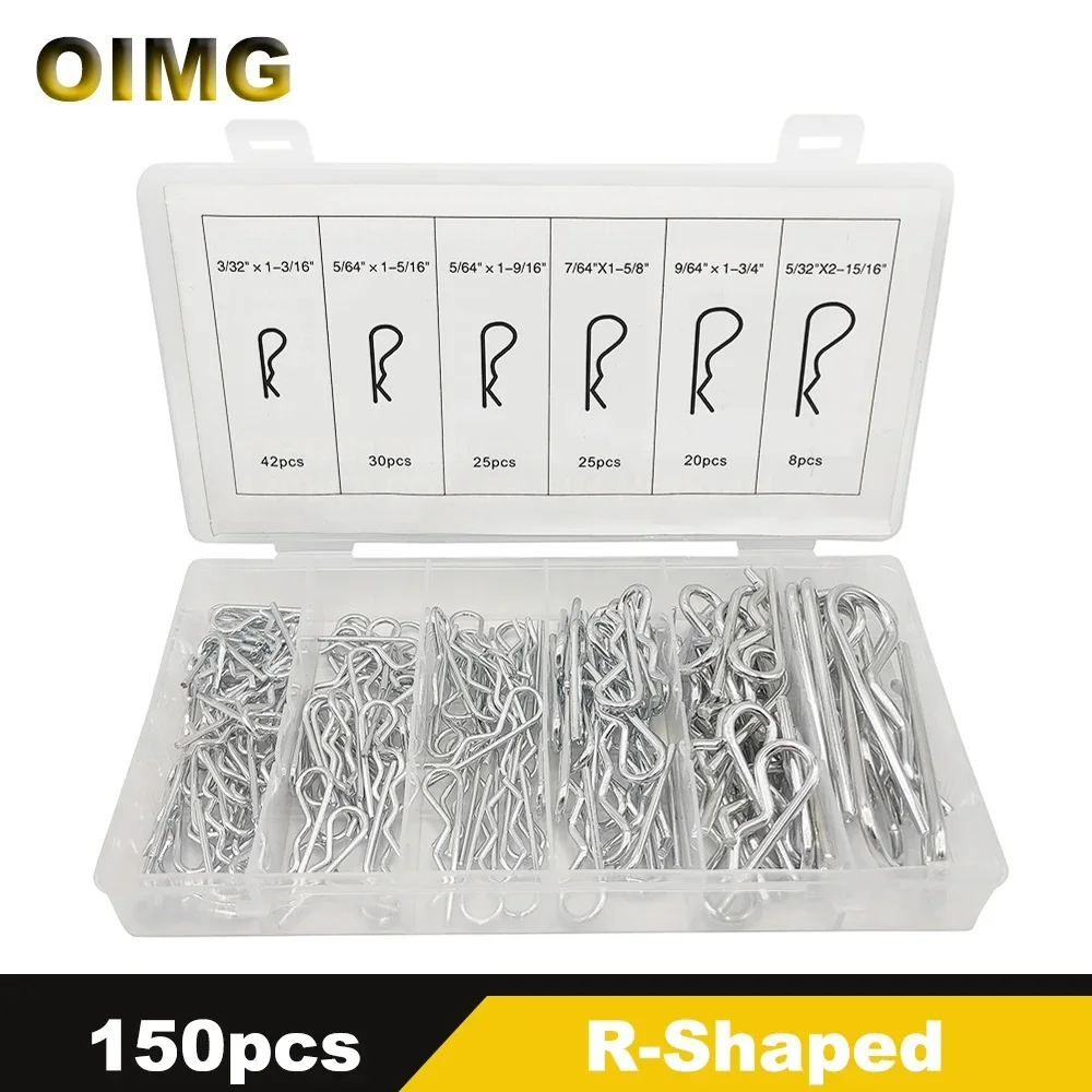 150pcs Cotter Pins Wave Latch Bolt Locking Pin Fasteners Clip for Automotive Marine Tractors Mower Carts R-Shaped Split Pin