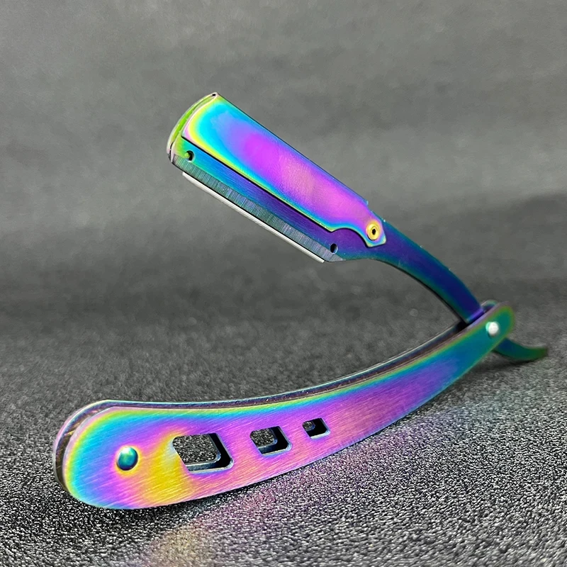 

Men Steel Razors Shaving Barber Razor Fashion Rainbow Color Folding Stainless Steel Knife Holder(without blade) Salon Tools