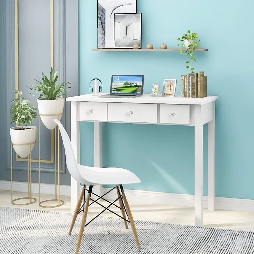 

Home Office Small Writing Desk with Drawers Bedroom, Study Table for Adults/Student, Vanity Makeup Dressing Table Save Space